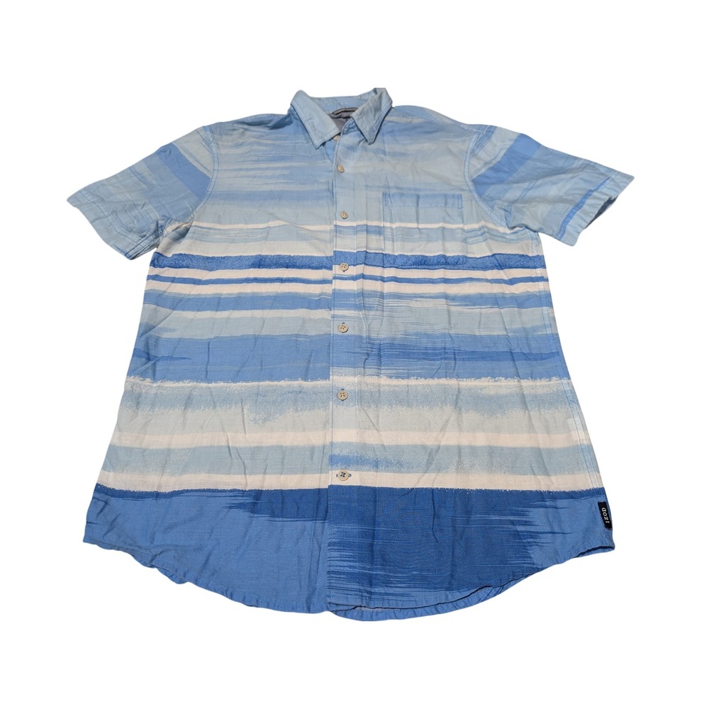 IZOD Button Down Shirt Mens Medium Blue Saltwater Striped Short Sleeve Relaxed